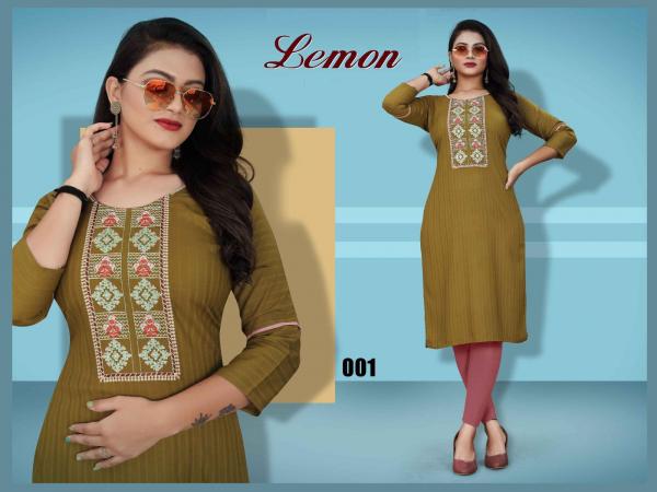 Trendy Lemon Rayon Designer Kurti Collection